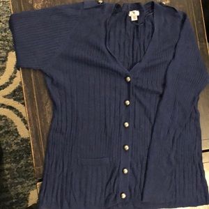 Navy blue cardigan with big silver buttons